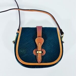 Vintage Dooney and Bourke Navy Blue and Brown All Weather Leather Crossbody Bag